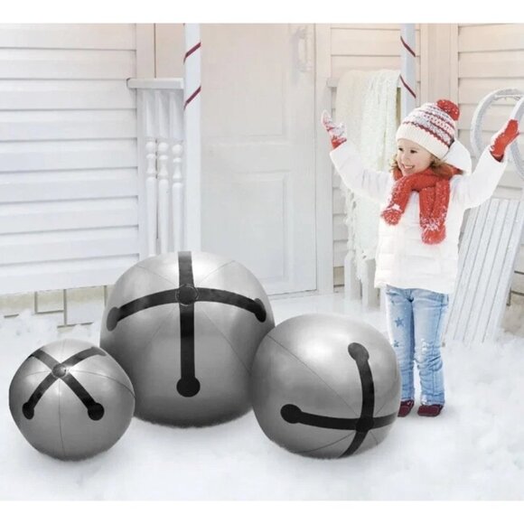 Holiday Time Christmas Blow Up Inflatable Silver Jingle Bells 3pc - 24|20|16" - Picture 5 of 6